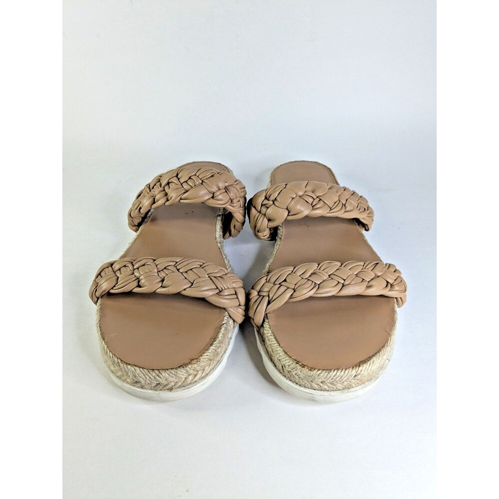 Marc Fisher LTD Jaimee Women's 7.5M Tan Leather Braided Espadrille Slide Sandals